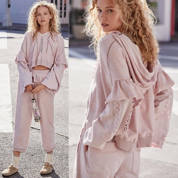 NEW Free People Heartbeat Ruffle Lace Hoodie $148 - Picture 3 of 9